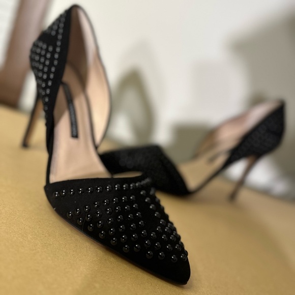 French Connection studded d’orsay black leather pointed toe heels size 41 - Picture 4 of 9